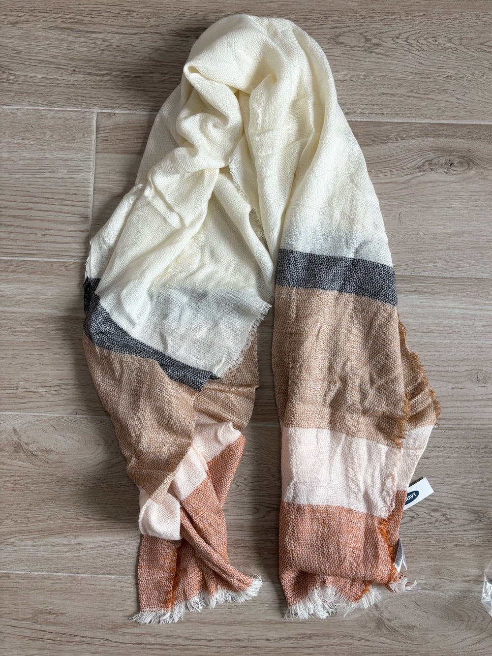 NWT Old Navy Fringed Oversized Flannel Scarf Brown Cream One Size